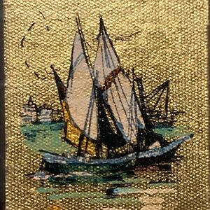 Vintage Italian Gold Foil Sailboat Art Framed Nautical Decor Made in Italy